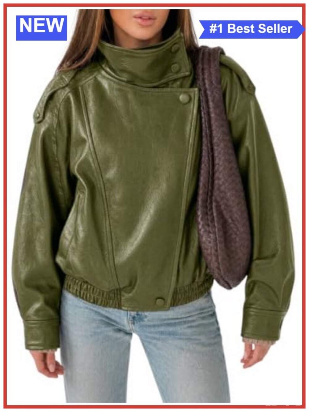Faux Leather Oversized Bomber Jacket Zip Up Moto Biker Coat